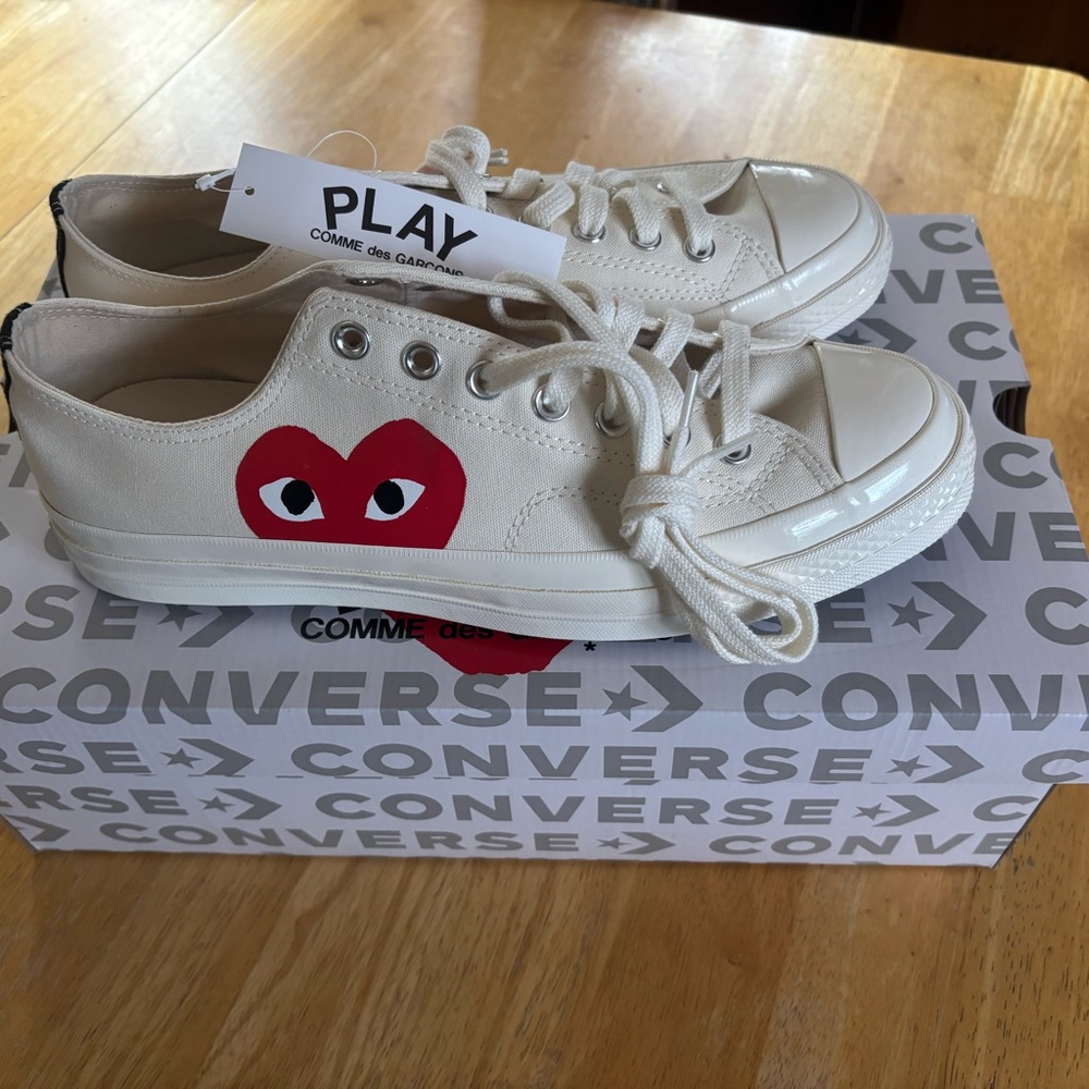Converse x Comme des Garçons Play Cream and Red Sneakers